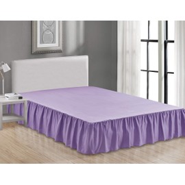 Sheets & Beyond Wrap Around Solid Microfiber Luxury Hotel Quality Fabric Bedroom Gathered Ruffled Bedding Bed Skirt 14 Inch Drop (Queen, Lavender)