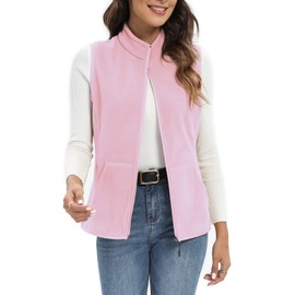 Xeoxarel Women's Soft Polar Fleece Vest, Lightweight Sleeveless Jackets Classic Fit Outerwear Full-Zip Pockets Casual Clothes Pink Small
