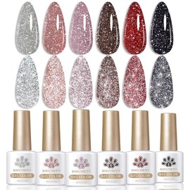 Born Pretty- BORN PRETTY Esmalte en gel con purpurina reflectante, brillante, para uñas con efecto discoteca, para DJ, color plateado y rojo