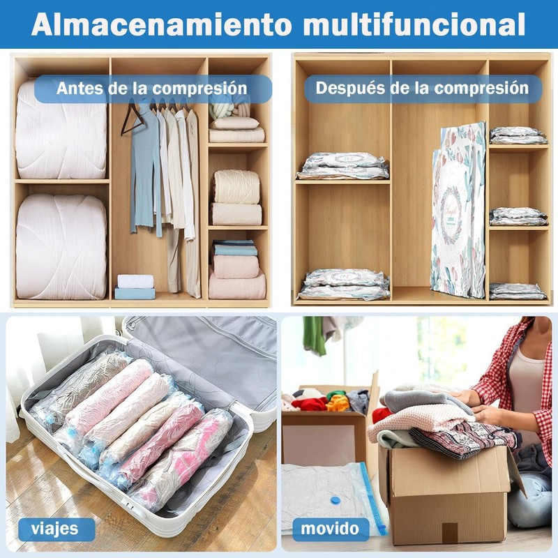 12 Bolsas de Almacenamiento de Compresión para Ropa con Bomba