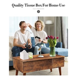 Tissue Box Cover, Jeethemy Square PU Leather Tissue Box Holder, Modern Tissue Case Facial Paper Organizer Dispenser，5X5X5'',Double White