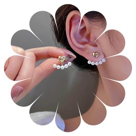 Inilbran Boho Heart Pearl Ear Jacket Earrings Vintage Puffy Heart Stud Earrings Gold Cluster Pearl Earrings Heart Pearl Front Back Earrings Jewelry for Women and Girls