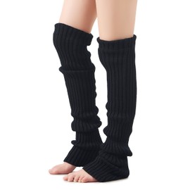 Leotruny Women's Winter Over Knee High Footless Socks Knit Leg Warmers (Black)