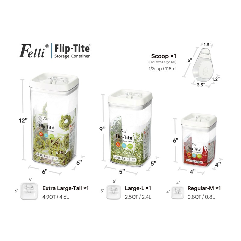 Felli Flip Tite Acrylic Food Storage Container with Lid 6”