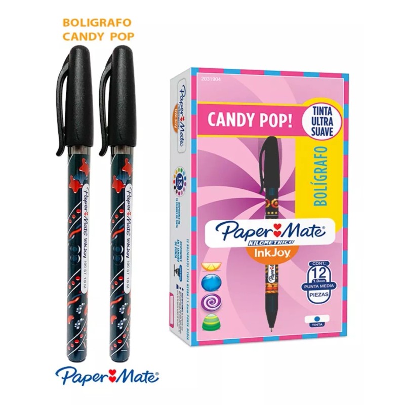 Paper Mate 24 Bolígrafos Tinta Negra Candy Pop Punta Media