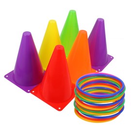 BESPORTBLE 1 Set Football Training Cones with Toss Rings Agility Soccer Obstacle Equipment for Outdoor Games Roller Skating Skateboarding Cones Rings Durable Safe Random Color