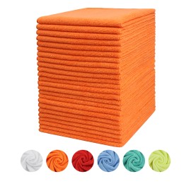 Tricol Clean 50PK Professional Reusable Lint-Free Microfiber Edgeless Highly Absorbent Square Cleaning Cloths Wipes for Carcolor: Orange, Size: 12 x 12