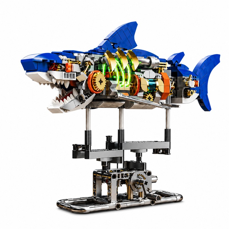 Mechanical Shark Building Set for Creative Play – 687-Piece Light-Up