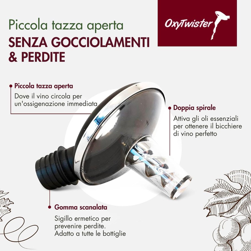 Oxytwister Decanter per Vino, Aeratore 2-in-1, Migliora l'Aroma e Il