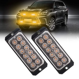 Teguangmei Emergency Strobe Lights,2 x 12LED Super Bright Amber Flashing Strobe Light 36W Surface Mount Grille Warning Hazard Light Bar for Car Vehicle Truck Trailer Caravan ATVs 12-24V