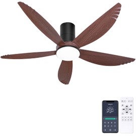 Ohniyou 58 Inch Ceiling Fan with Lights Flush Mount Ceiling Fans Remote & APP Control Dimmable Indoor Outdoor Quiet DC Flush Mount Ceiling Fan for Patios, Living Room, Bedroom, Dining Room