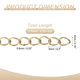 sourcing map 6.56 Feet/2 Meter Stainless Steel Curb Chain, 5x4x0.6mm Cuban Link Chain, Twisted Links Cross Cable Chains for DIY Jewelry Making Supplies, Gold
