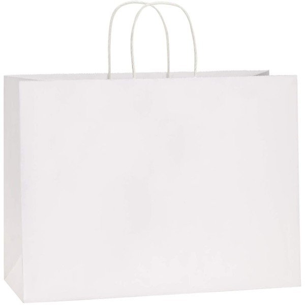 BagDream 16x6x12 Inches 50Pcs White Kraft Paper Bags with Handles Bulk Paper Gift Bags, Shopping Bags, Grocery Bags, Mechandise Bags, Party Bags, 100% Recyclable Large Paper Bags