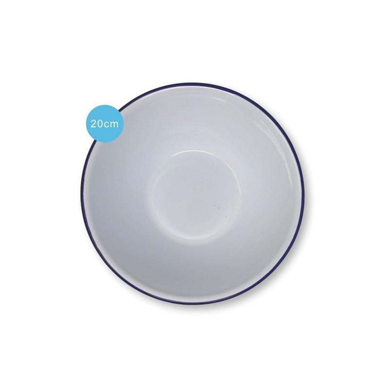 White Enamel Blue Rim Pudding Bowl Oven Tin Dish 20CM