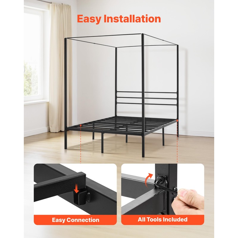 VEVOR Canopy Bed Frame Full Size, Metal Canopy Bed with