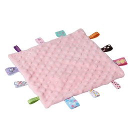 CREVENT Tag Security Blankets for Babies, Soft Small Loveys for Girls, Baby Comforter Sensory Blanket, Great Gifts for Birthday Baby Shower 10"X10" (Pink, Crib)