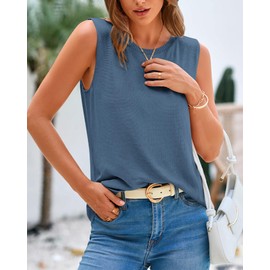 BTFBM Women's Sleeveless Sweater Vest 2025 Summer Crew Neck Ribbed Knit Lightweight Pullover Casual Loose Fit Tank Tops(Grey Blue, X-Large)