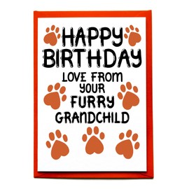 Birthday Card From Furry Grandchild, Pets, Dog, Cat For Grandma, Grandpa, Fur Grandparent