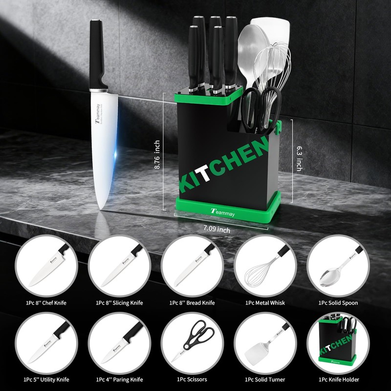 10-Piece Kitchen Knife Set with Metal Block, Black