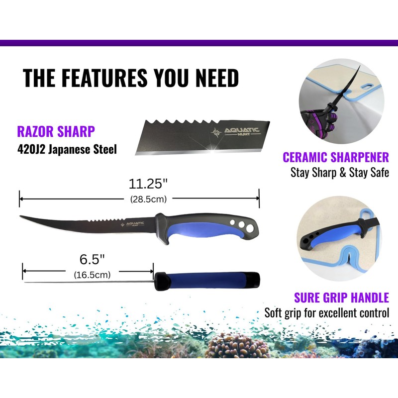 Pro 3-in-1 Set: 6.5” Fish Fillet/Boning Knife - 12” Non-slip