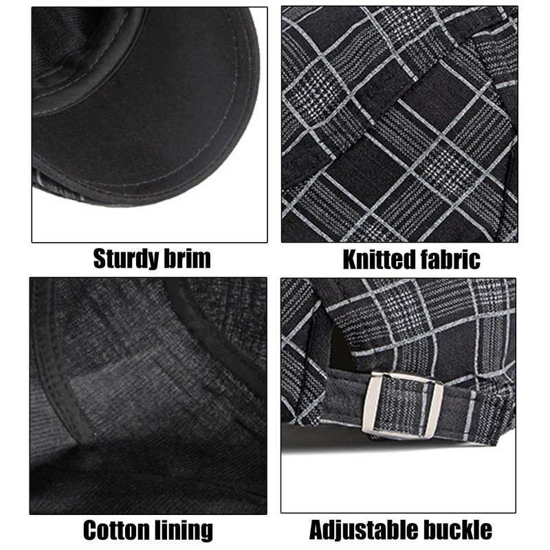 Rayson Flat Cap Men's Beret Cap Checked Adjustable Beret Hat