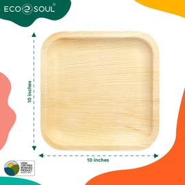 ECO SOUL 100% Compostable 10 Inch Square Palm Leaf Plates [100-Pack] I Premium Disposable Plates Set I Heavy Duty Eco-Friendly Bamboo Square Plates