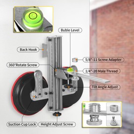 Adjustable Suction Cup Laser Level Stand, Flexible Aluminum Alloy Laser Level Support Mount with Bubble Level, Extra 5/8"-11 Adapter (Double Suction Cup)