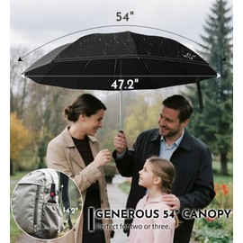 LILAC Large Travel Inverted Umbrella, 54 Inch 10 Ribs Windproof for Rain & Sun, Reverse Automatic Compact Portable for Women Men, Reflective Thread for Night Safety