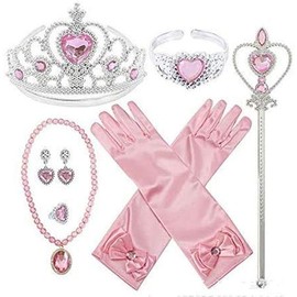 Bethany Home Princess Accessories, Children's Costume, Toy, Luxury 9-piece Set, Costume Accessories, DIY Handmade, For Kids, Princesses, Glitter, Heart Tiara, Magic Stick, Gloves, Necklace, Earrings, Recitals, Weddings, Celebrations, Everyday Use, Prince