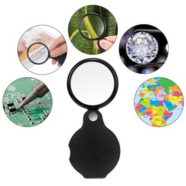 HESTYA 8 Pack 10X Mini Magnifying Glass Folding Pocket Magnifier Glass Loupe with Black Rotating Protective Holster for Reading Newspaper, Book, Magazine, Hobby, Jewelry