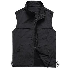 Gihuo Men's Causal Lightweight Outdoor Vest Quick Dry Outdoor Multi Pockets Travel Safari Fishing Vest (Medium, Style3-Black)