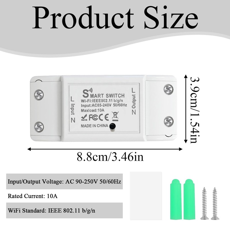 10A Smart WiFi Wireless Light Switch,Wi-Fi Light Switch Compatible with