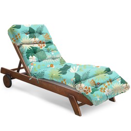 Tycdiose Outdoor Chaise Lounge Chair Cushion Waterproof 74.4 x 22 x 4.7 Inches Thickened Memory Foam Patio Lounge Chair Cushions Replacement for Outdoor Furniture with Ties, Cyan Floral Leaf