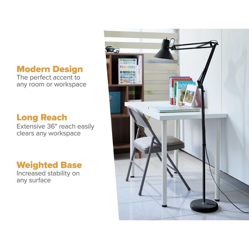 Bostitch Office VLF100F Swing Arm Metal Floor Lamp, 72" Tall