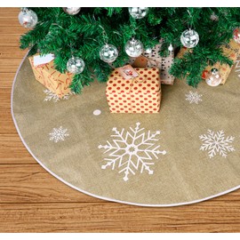 Christmas Tree Skirt Linen Christmas Tree Skirt Snowflake Christmas Tree Skirt Round Christmas Tree Stand Christmas Tree Decoration Christmas Tree Blanket (Khaki, 120 cm / 47 Inches)