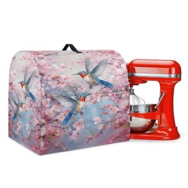 Kitchen Aid Mixer Cover Hummingbird Flower Dust Cover with Pockets and Handle, Pink, Waterproof, Polyester, Fits Most Stand Mixers