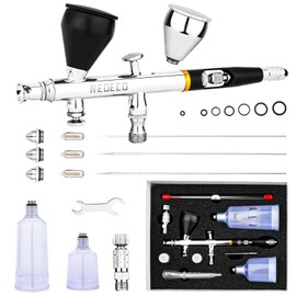 NEOECO SJ83 Airbrush, Self-Centring Plug-in Nozzle，0.2, 0.3 & 0.5mm Nozzle Sets and 1/3 oz Cup, Dual-Action Gravity Feed Airbrush with 1/3 oz,2/3 oz,4/3 oz Replacement Cups (Black)