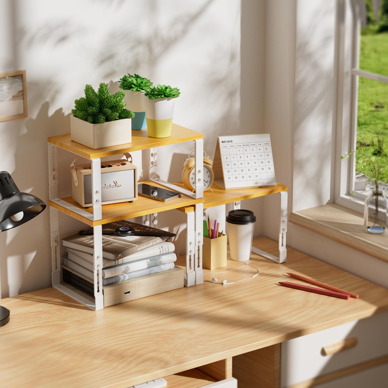 Wobmmi Kitchen Cabinet Organization Shelf，Set of 2 Height Adjustable Storage