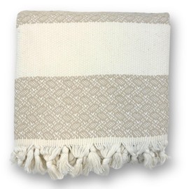 The Loomia Adrian Turkish Beach Towel Beige (100% Cotton, Size 69" X 36 inches, Beige)
