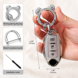 ZVRSUA Car Key Case Fits Nissan, Car Key Protective Case Compatible with Nissan X-Trail T31/T32 Qashqai J10/J11 Juke Micra March Note Pulsar Cube Leaf Roadster Infiniti FX35/Q50 (Silver)