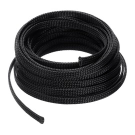 sourcing map 25 Ft - 1/4 Inch Expandable Braided Cable Sleeve, PET Cable Management Wire Sleeving Cord Protector, Wire Wrap Loom Tube for TV Computer Audio, Office Home Devices, Black
