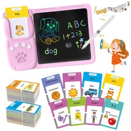 Nasjac Tableta de Escritura LCD con 255 Tarjetas Flash Parlantes, Juguetes de Aprendizaje Lectura Bilingüe en Español e Inglés con 510 Palabras, Máquina Lectura de Juguete Educativo para niños