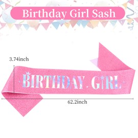 Jaciya Birthday Girl Sash Pink + Iridescent Sash Birthday Girl Party Favor Princess Party Decorations
