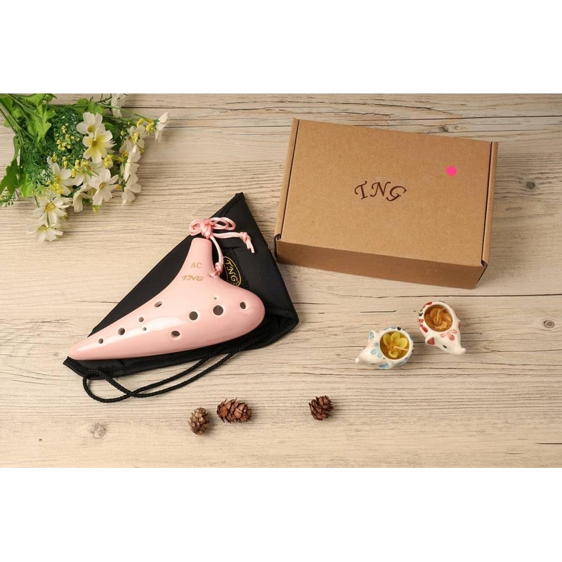 TNG Alto C-Tube Ocarina 12 Hole, Pink, With Case, Strap,