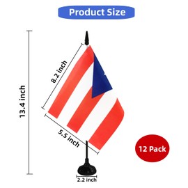 Rotenl Puerto Rico Desk Flag, 12 Pack Puerto Rican Table Office Flag with Black Solid Pole and Stand Base, International Country Flag, Festival Celebration, Classroom Meeting Desktop Decor (Puerto Rico)