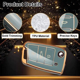 Ruayia Autoschlssel Hlle Kompatibel mit VW Golf 7, MK7 , TPU Silikon Schlsselhlle Cover fr Polo Golf Passat Beetle Caddy T5 Up EOS Tiguan Skoda A5 Seat Leon Altea, 3-Tasten - Goldener Rand-Grau