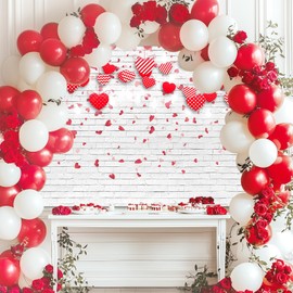 Avezano Love Sweet Heart Valentine's Day Backdrop for Photoshoot White Brick Wall 14 February Valentine's Bridal Shower Floral Birthday Party Glitter Lights Decoration Photography Background (10x7ft)