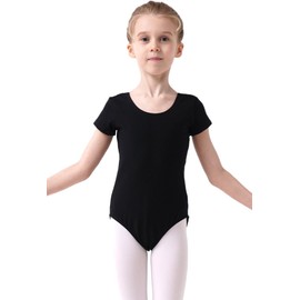 VINGT ANS Girls Short Sleeve Team Basic Leotard Ballet Dance Gymnastics (Black, 6-7 Years)