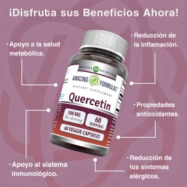 Quercetina 500mg 60 Cápsulas Veganas Amazing Nutrition Antioxidante e Inmunidad
