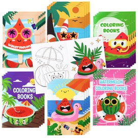 Dvbonike 24Pcs Watermelon Coloring Books Summer Themed DIY Color-in Pages with Seaside Beach Sunglasses Drawing Party Favors Gifts Home School Classroom Game Art Activity Supplies for Kids Age 4-8